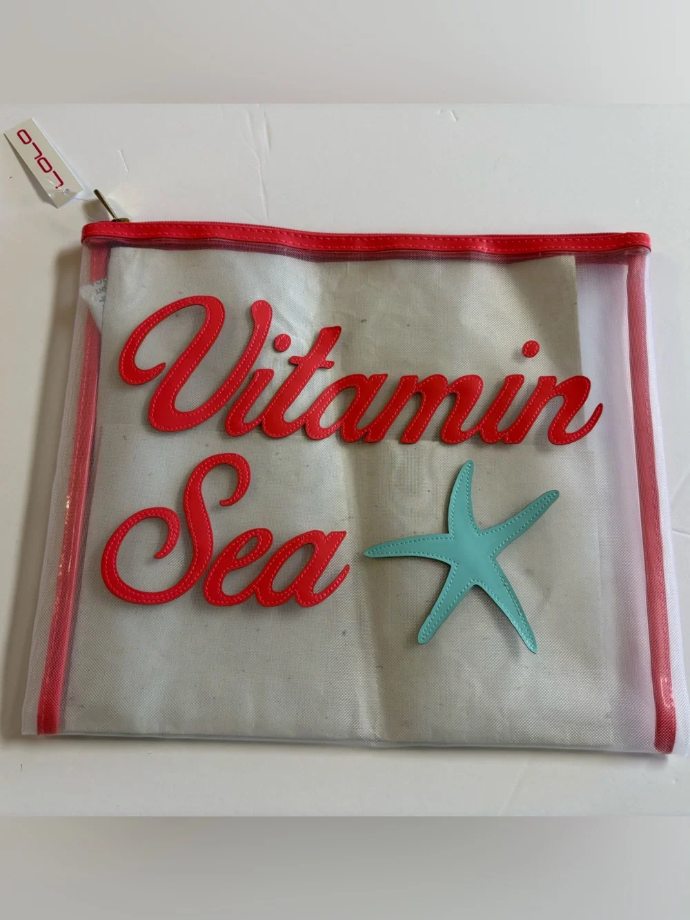 LOLO Vitamin Sea Clear mesh Beach Pouch with Red Trim